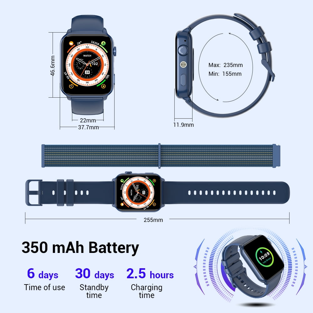Blackview 1.91-inch Smartwatch fits for Samsung Android iPhone,100+ Sports Modes/Answer/Make Calls/IP68 Waterproof,Smartwatch for Men Women's,Blue