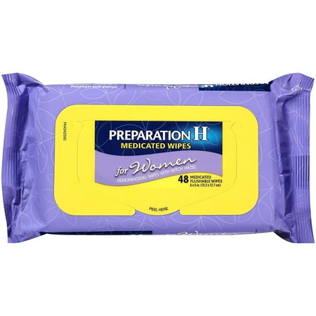 Preparation H Women's Flushable Medicated Hemorrhoid Wipes, Burning and Itching Relief with Cucumber, Aloe, Vitamin E, Shea Butter and Chamomile, Package (48