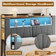 thumbnail image 3 of Full Size Grey Metal Platform Bed Frame with 2 Storage Drawers, Upholstered Headboard, Charging Station, and LED Lights, 3 of 8