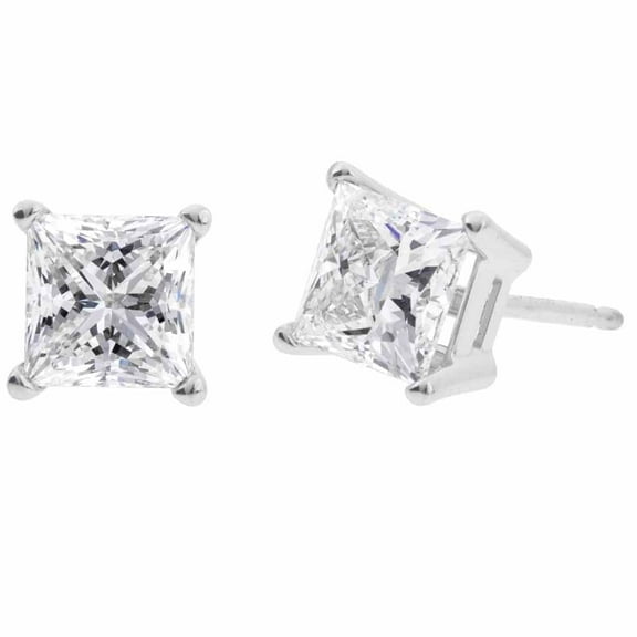 14k White Gold Push Back Princess Created Diamond Stud Earrings 4MM Plated by Paris Jewelry