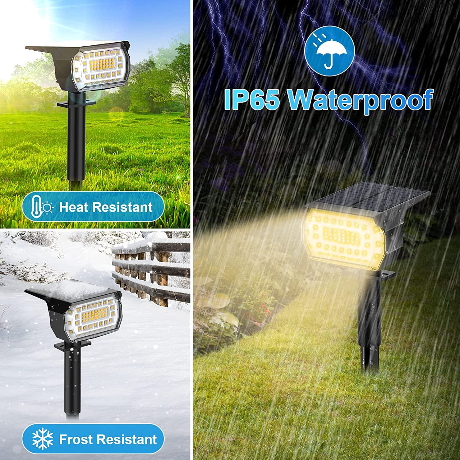 Solar Spot Lights Outdoor, [57 LED/4 Pack] Solar Lights Outdoor IP65 Waterproof, 3 Modes Solar Powered Landscape Spotlights for Garden Yard Outside Patio Pathway Pool(Warm White)