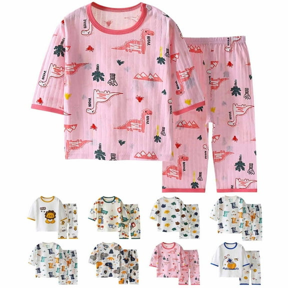 Ahuyic Summer Toddler Kids Clothing Set,Shirt and Short Pants Set Boys Girls Printed Round Neck 2 Piece Outfits Children's Casual Set 5-6 Years Brown