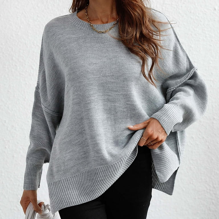 Fesfesfes Women Sweater Tops V-neck Loose Knitting Sweater Casual