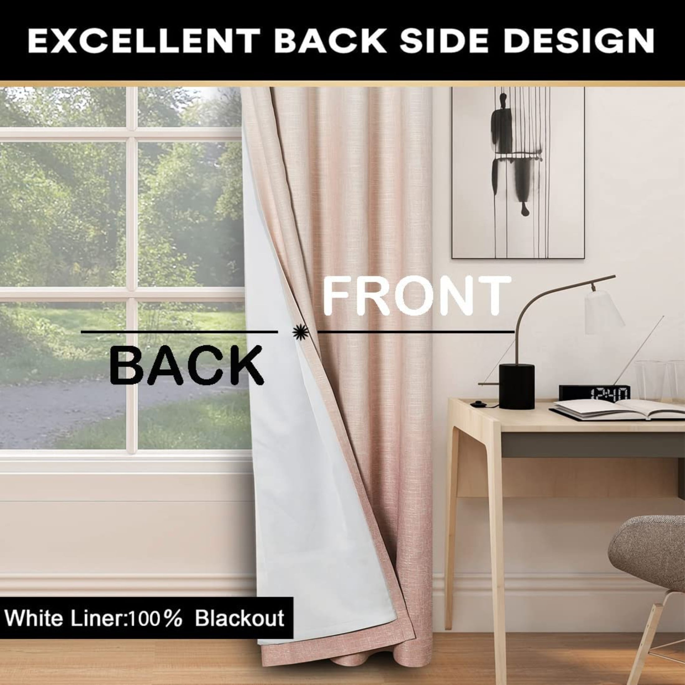Uptown Home Pink White Ombre Full Blackout Window Curtain Panels Thermal Insulated Drapes Room Darkening Window Treatment for Girls Bedroom, 50"x 63"x2