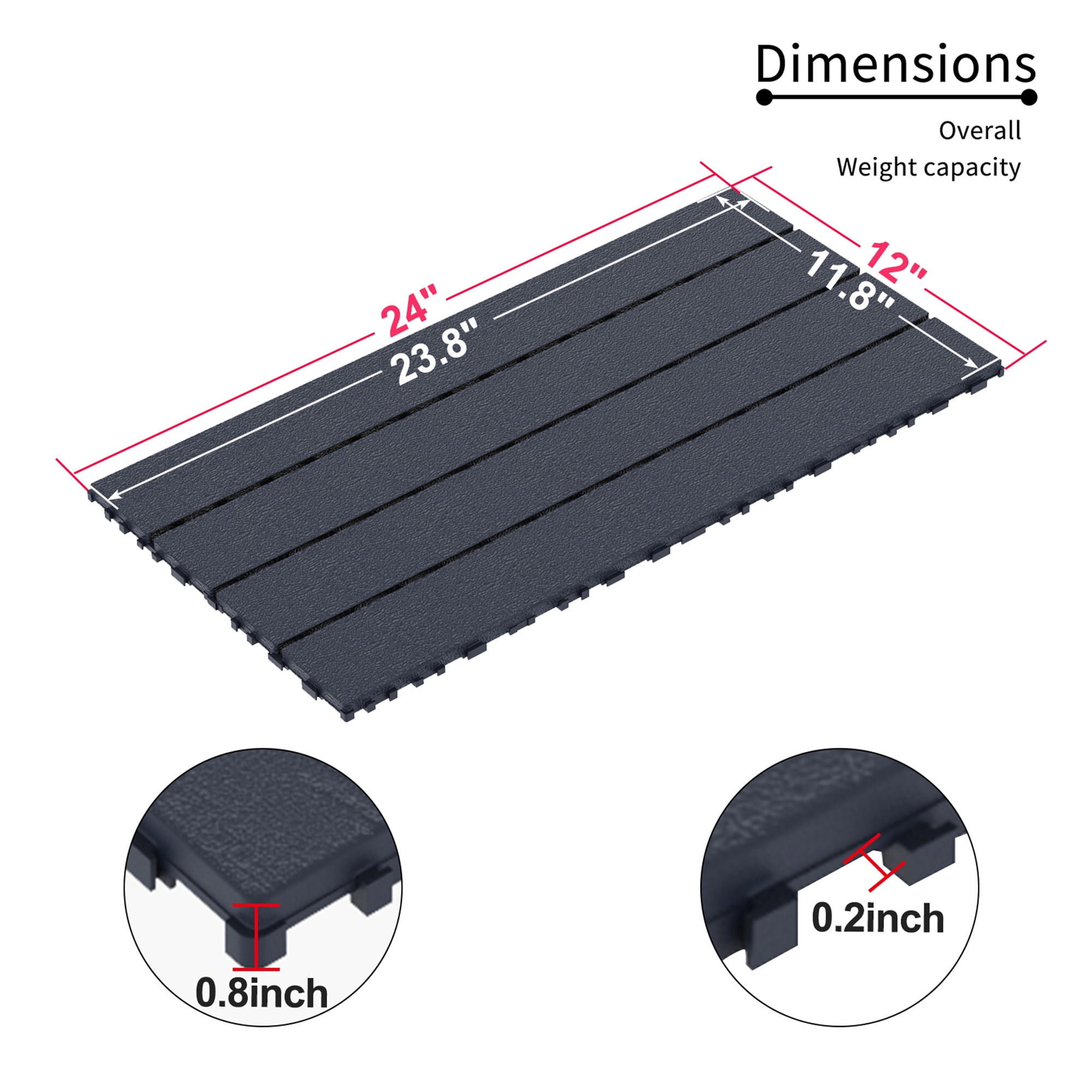 Miniyam 24 Pcs Interlocking Deck Tiles, 2FT, Polypropylene, for Outdoor Balcony Garden, Gray