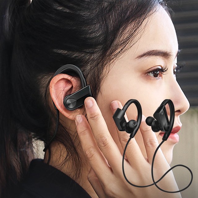 Auriculares intraaurales Bluetooth deportivos Lingouzi, caja de almacenamiento, color negro