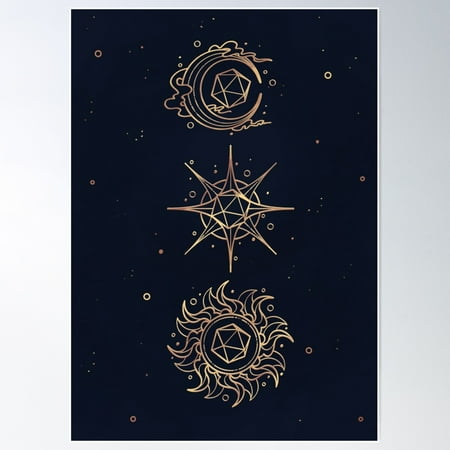 D20 The Sun, Moon & Star Trio Poster Wall Art, Modern Wall Decor For Living Room Bedroom, 8x12 UNFRAMED