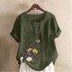 thumbnail image 1 of TaTaai Casual Printed Button Blouse, Women's Short Sleeve Linen Feel T-Shirt, Comfortable Top for All Seasons Gift, 1 of 4