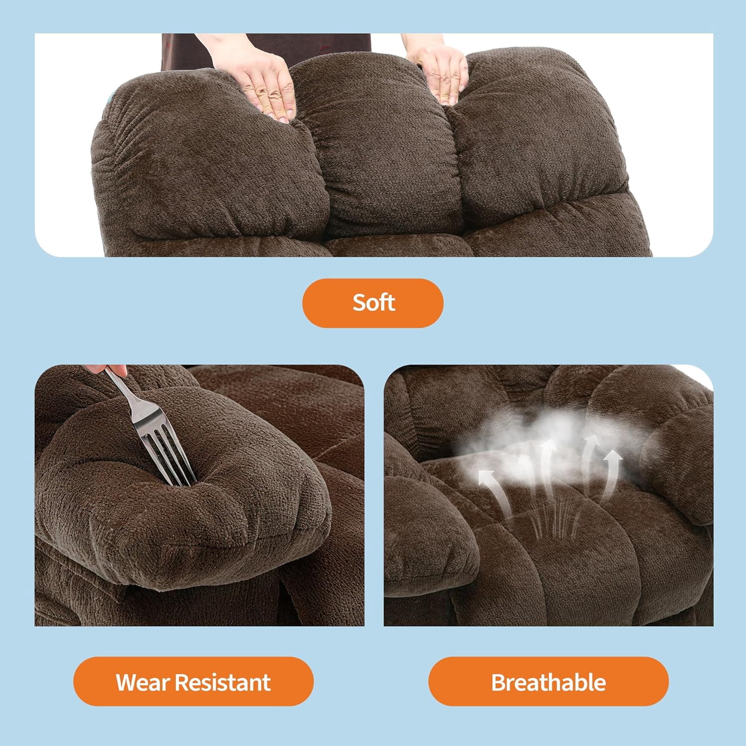 Sunvasagoo Chenille Rocking Recliner Chair, 360° Swivel, Manual Recline, 300Lb Capacity, 3 Colors