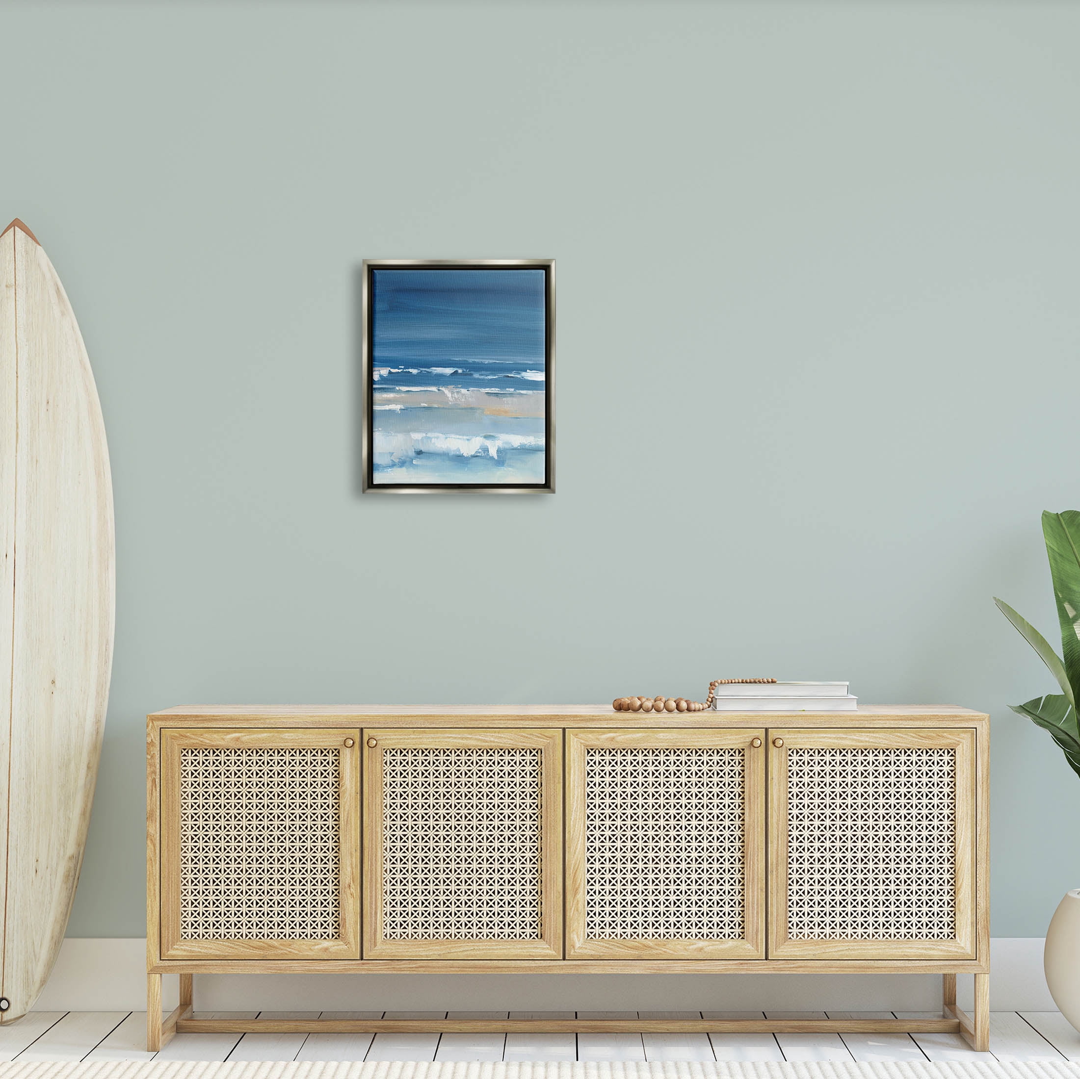 Stupell Industries Rolling Beach Waves Foamy Shoreline Painting Luster Gray Floating Framed Canvas Print Wall Art, Design by Ethan Harper