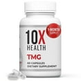 thumbnail image 1 of 10X Health TMG Suplementos - Suplemento de trimetilglicina para apoyo hepático, bienestar del corazón, energía, regular los niveles de homocisteína con betaína anhidra - Sin OGM y sin gluten - 60 cáps, 1 of 5