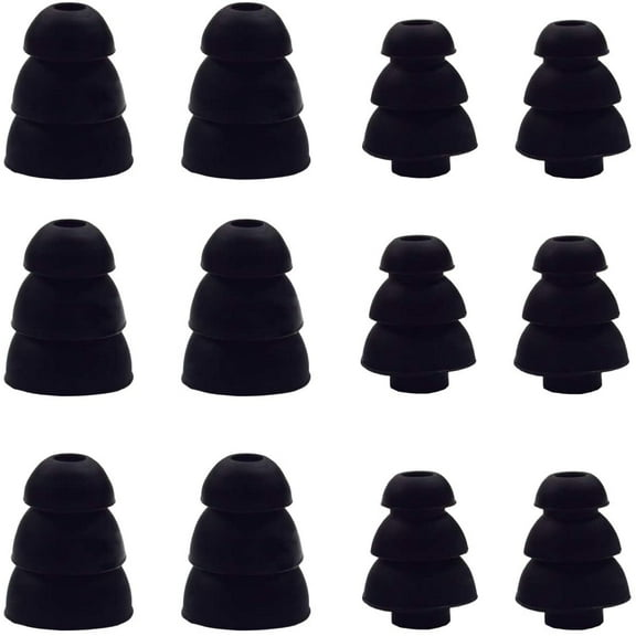 Triple Flange Replacement Eartips, Soft Noise-Isolation Silicone Ear Tips with 2mm Connector for Etymotic Shure Klipsch Westone, in Ear Canal, S/L Size Included, 6 Pairs (Black)