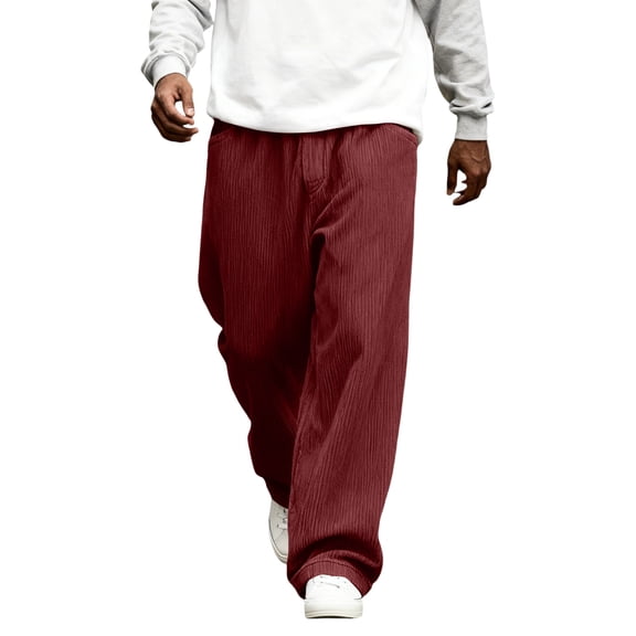 Dresfit Baggy Pants for Men Wide Leg Corduroy Sweatpants Solid Drawstring Casual Slacks Summer 2026 Textured Lightweight Elastic Waist Big and Tall Pant Wine 3XL