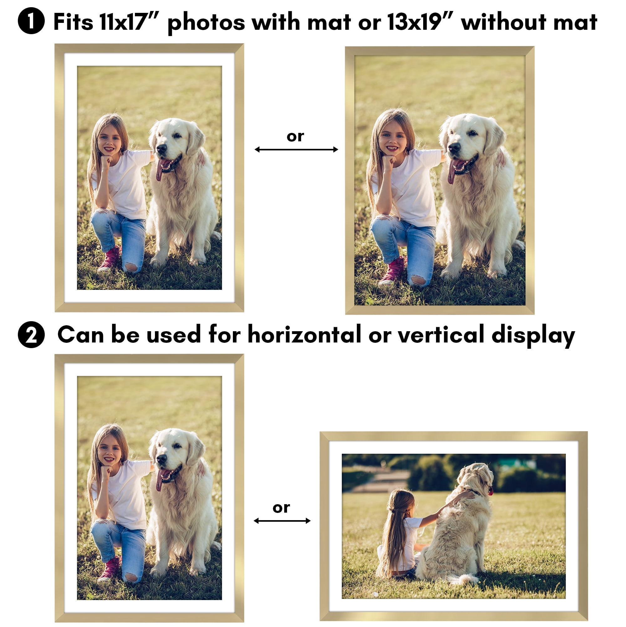 Americanflat 13x19 Picture Frame with Polished Plexiglass with 11x17 Mat 5 Pack Display Photo Galleria - Gold