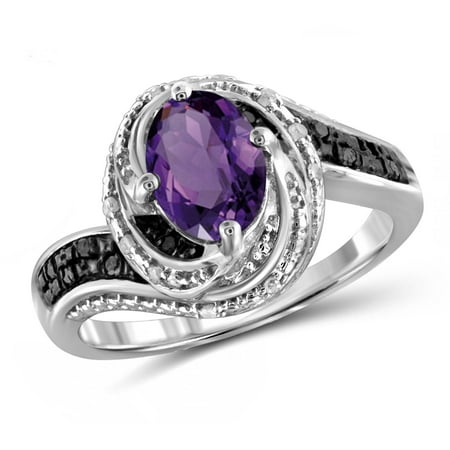 JewelersClub 1.35 Carat Amethyst Gemstone and 1/10 Carat Black and White Diamond Ring