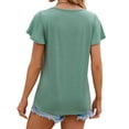thumbnail image 5 of UVN V Neck T Shirt for Women Summer Pleated Blouse Casual Ruffle Short Sleeve Shirt Flowy Tunic Tops, 5 of 8