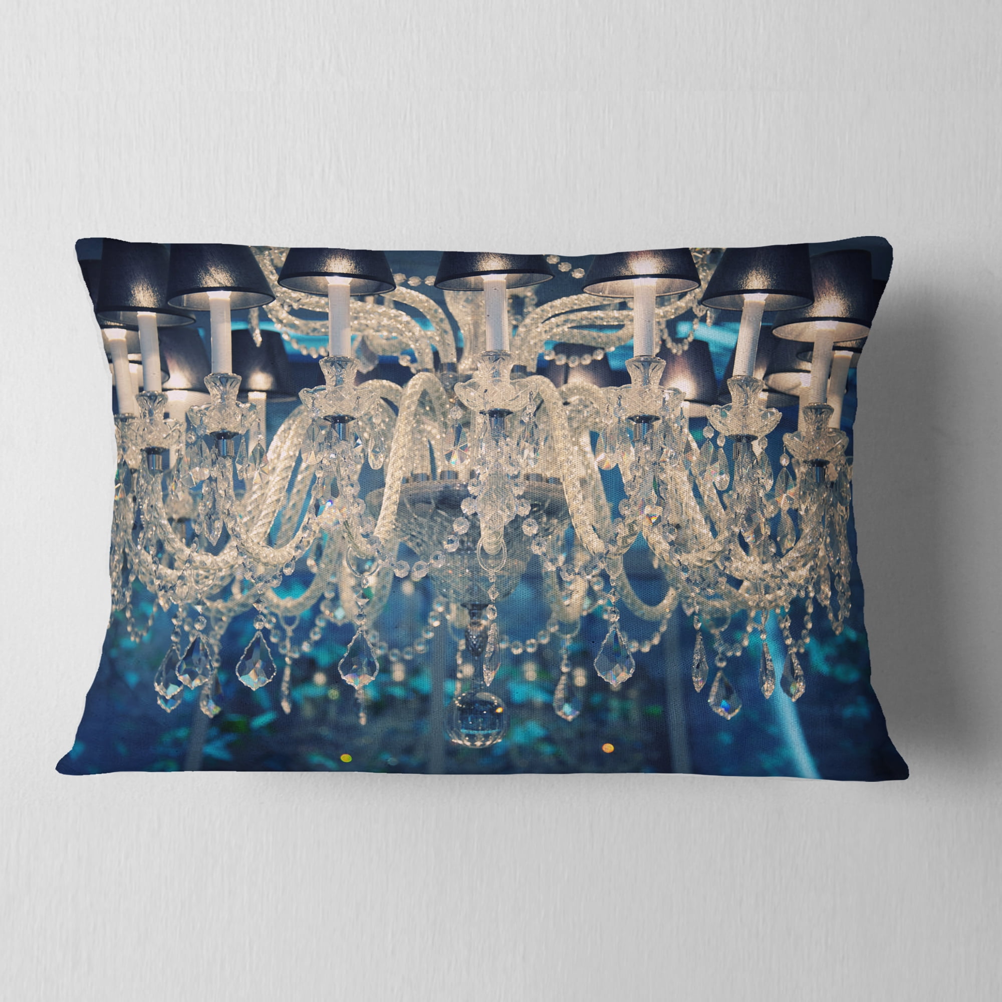 Designart Blue Vintage Crystal Chandelier - Flower Throw Pillow - 12x20