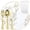 Antique Gold Floral, variant on Elegant Disposable Plastic Dinnerware Wedding Party Package Set - Choose Style (60 pc each - 360 pcs,Marble White & Gold)