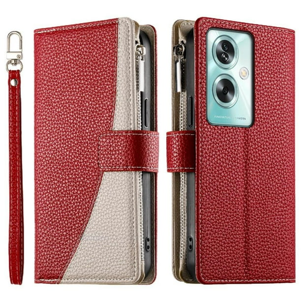 Funda cartera GANGXUN para OPPO A79 5G , cuero PU con tarjetero, cremallera, correa de mano, soporte y protección 575°
