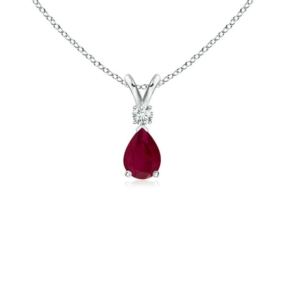 ANGARA Natural Ruby Teardrop Pendant with Diamond in 925 Sterling Silver for Women (Size-6x4mm) | July Birthstone, Birthday, Anniversary, Jewelry Gift for Women | Natural Ruby Necklace