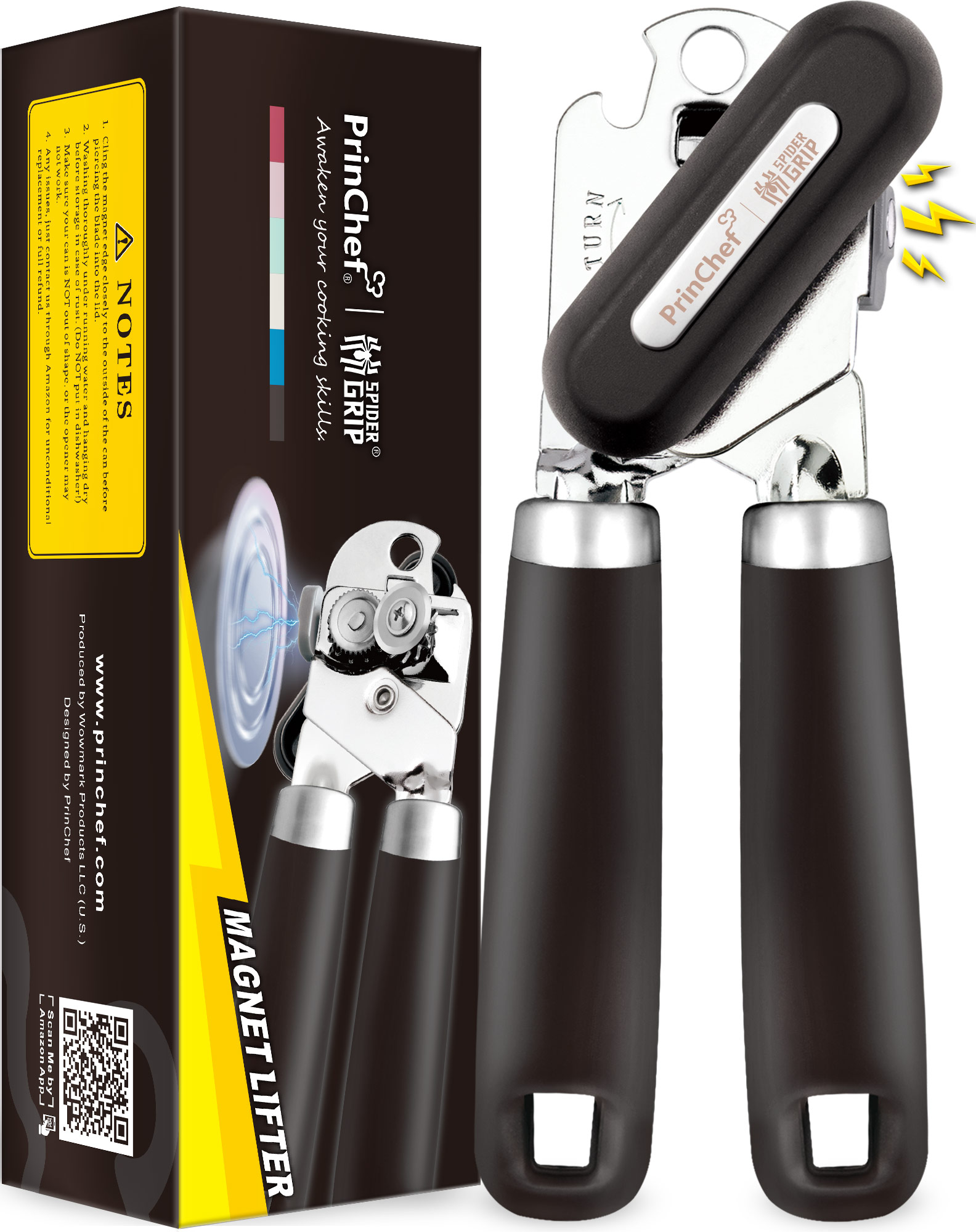 PrinChef Manual Can Opener with Magnet, Black photo 1
