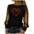 thumbnail image 2 of YTCAMLO Mesh Long Sleeve Womens Blouses Trendy Cute Love Heart Valentines Shirts Lightweight Round Neck Tunic Tops Dressy Outfits, 2 of 7