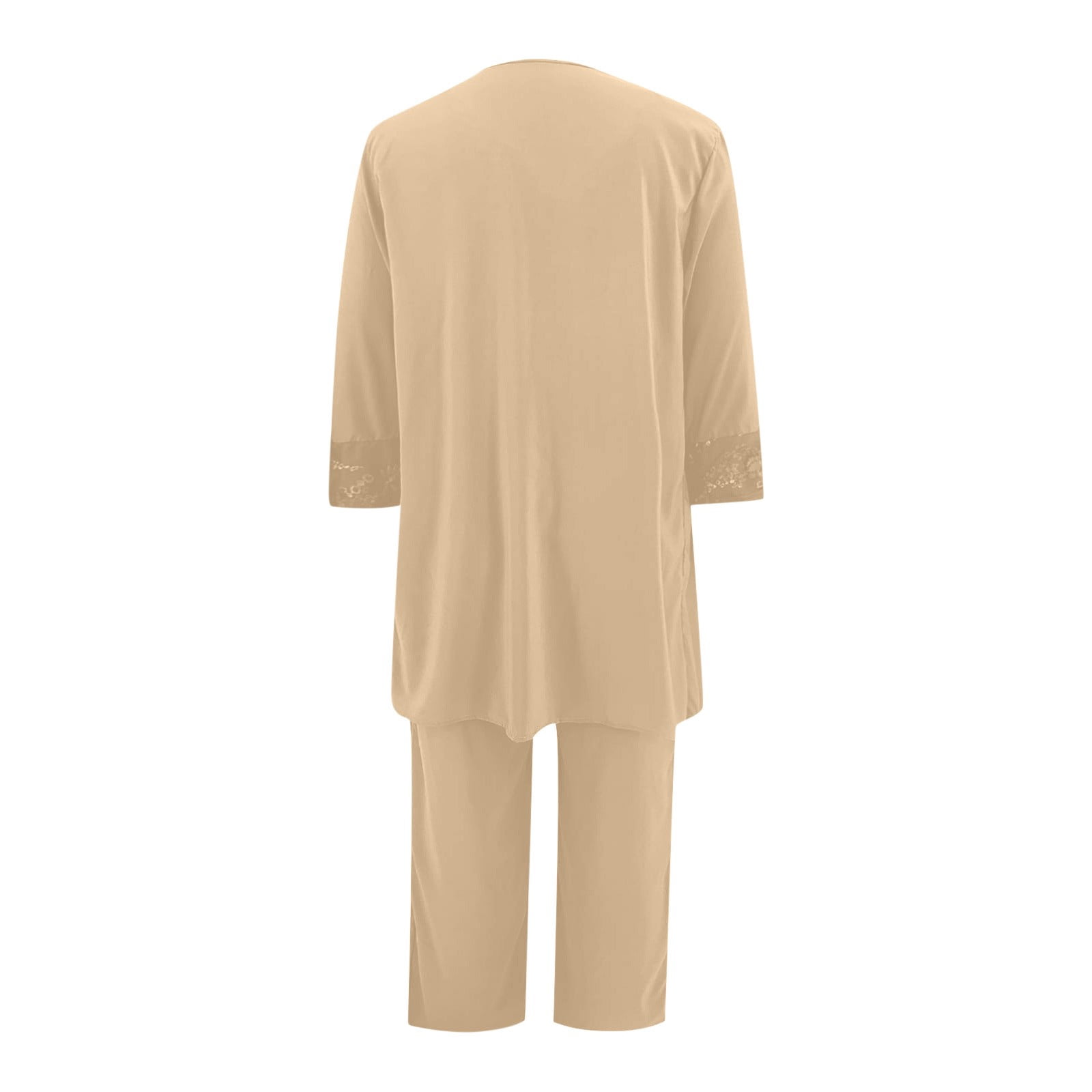 Women Cotton Lounge Sets 2 Piece Outfits Womens Sets 2 Piece Outfits Fall Women's Color Long Sleeved Round Neck Loose Lace Chiffon Pants Cape Three Piece Set Including Cardigan