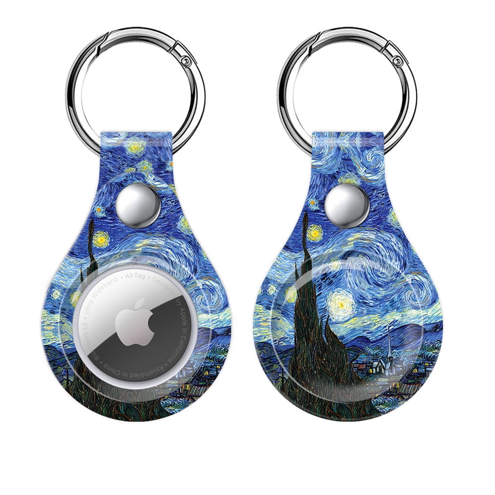 Holder Keychain with Gogh Airtag Leather 2021 The Cover Apple Night Van - Starry WIRESTER Airtag for Case