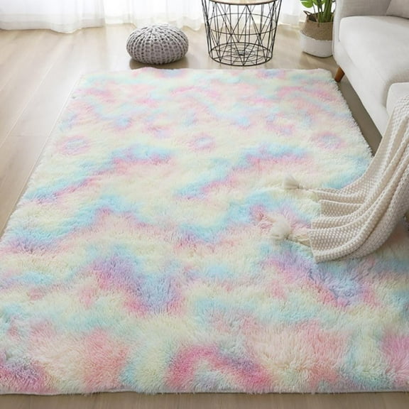 JANDEL Super Soft Fluffy Area Rugs for Bedroom Living Room Shaggy Floor Carpets Shag Christmas Rug for Girls Boys Furry Home Decorative Rugs, 2x5.2 ft (Rainbow)