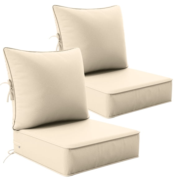 Pakunoda 2 Set of Outdoor Deep Seat Cushion with Backrest, 24" x 24" x 6.5" Waterproof Patio Chair Replacement Cushion for Sofa Couch, Cream