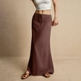 thumbnail image 4 of Women's Summer Maxi Skirt Drawstring Low Waist A Line Casual Skirts Brown L, 4 of 6