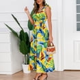 thumbnail image 6 of Wycnly Dresses for Women Beach Vacation Elastic Waist Pleated Swing Tank Maxi Sunderss Sleeveless V-Neck Leaves Print Summer Long Formal Dress Yellow XL, 6 of 7