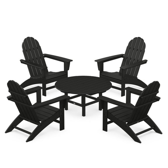 POLYWOOD Vineyard 5-Piece Outdoor Adirondack Chair Conversation Set in Black
