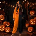 thumbnail image 2 of Halloween Onesie Adult Pumpkin Hooded Long Sleeve Flannel One Piece Jumpsuit, Oversized Loose Sleepwear Loungewear Outfit for Halloween Party, 2 of 6
