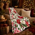 thumbnail image 3 of Red Pink Botanical Flannel Blanket for Botanical Art Fans, Sofa and Living Room Home Decor Housewarming Gift with Soft Painterly Layered Bloom Sofa Garden Scene Motif, 3 of 9