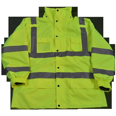 The North Face Fleece Parka - Petra Roc LPJ3IN1-C3-L Rain Parka Jacket Waterproof Lime 300D Oxford with Pu Coating Ansi-Isea Class 3, 3-In-1 with Removable Independent Thermal Fleece Jacket, Large