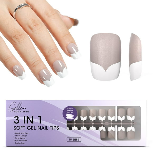 Gellen Puntas Francesas Prensadas en Uñas - 150 Pzas Gris Cuadrado Medio, Uñas Prensadas Acrílicas de Salón Puntas de Uñas de Gel Suave, 15 Tamaños de Uñas Postizas Puntas de Cubierta Completa para Arte de Uñas
