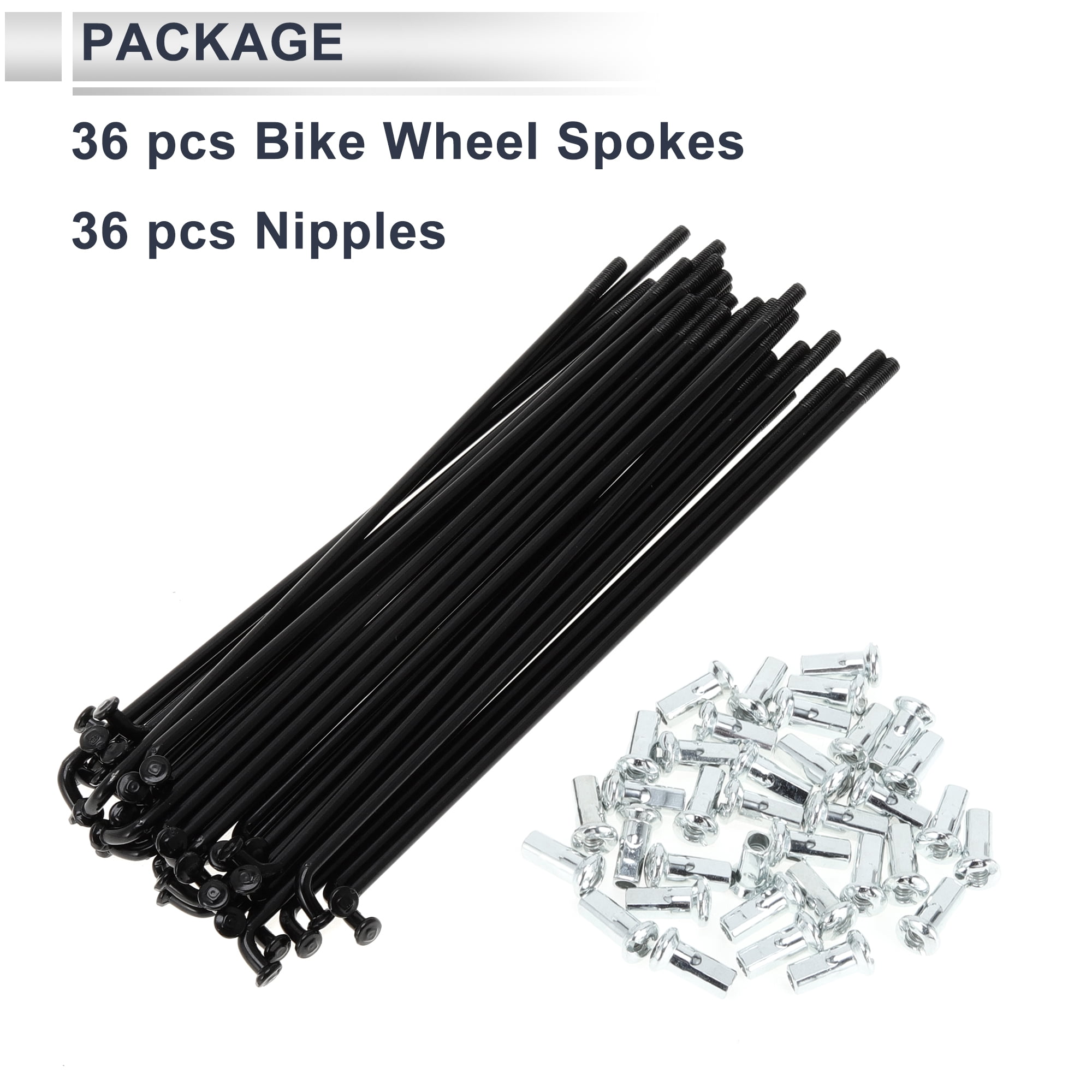 Unique Bargains 36Pcs Universal 12G Bicycle Wheel Spokes with Nipples Black 5.12"