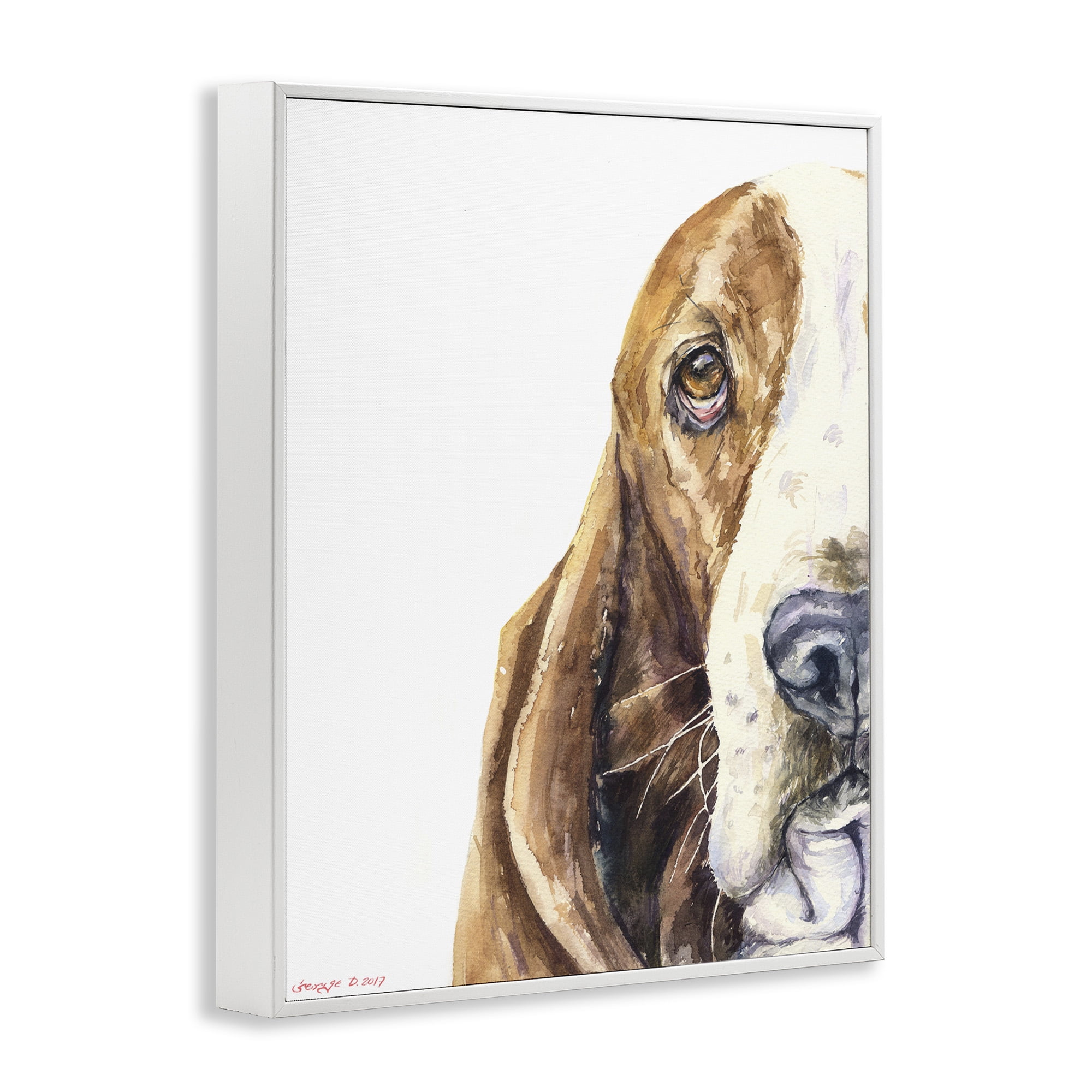 Stupell Industries Cute Basset Hound Pet Watercolor Animals & Insects Painting White Framed Art Print Wall Art, 16 x 20
