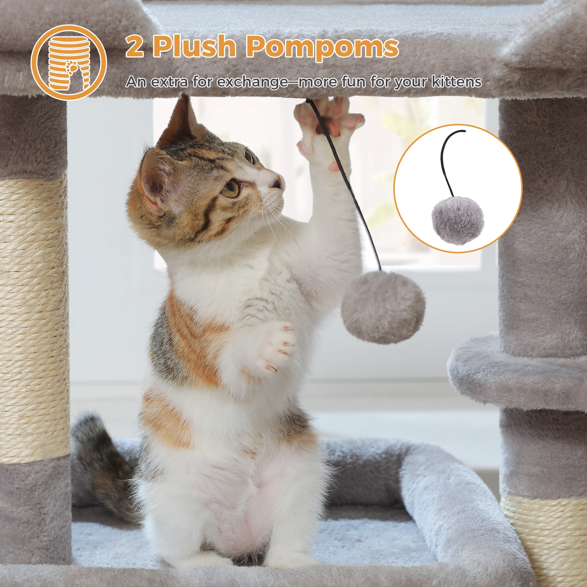 PAWZ Road 27" Cat Tree Tower with Large Perch, Scratching Posts, Cat Condo for Medium Cats, Gray
