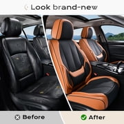 Coverado Black&Brown Car Seat Covers Full Set, Waterproof Premium Leather Front and Back Seat Protectors, Luxury Auto Interior Accessories, Universal Fit Most Cars Sedan SUVs Pick-up Trucks