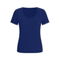 thumbnail image 5 of qucoqpe Womens Summer Tops Fashion Casual Solid Color Curved Crew Neck Scalloped Hemline Short Sleeve T-shirts Trendy Business Blouses Loose Fitted Tee, 5 of 7