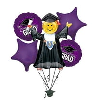 PMU Graduation Jumping Smiley Grad Balloon Bouquet | Jumping Grad Mylar Balloons | Jump for Joy Graduation Smiley Grad Balloon | Grad Foil Balloons | Purple (5/Pkg) Pkg/1