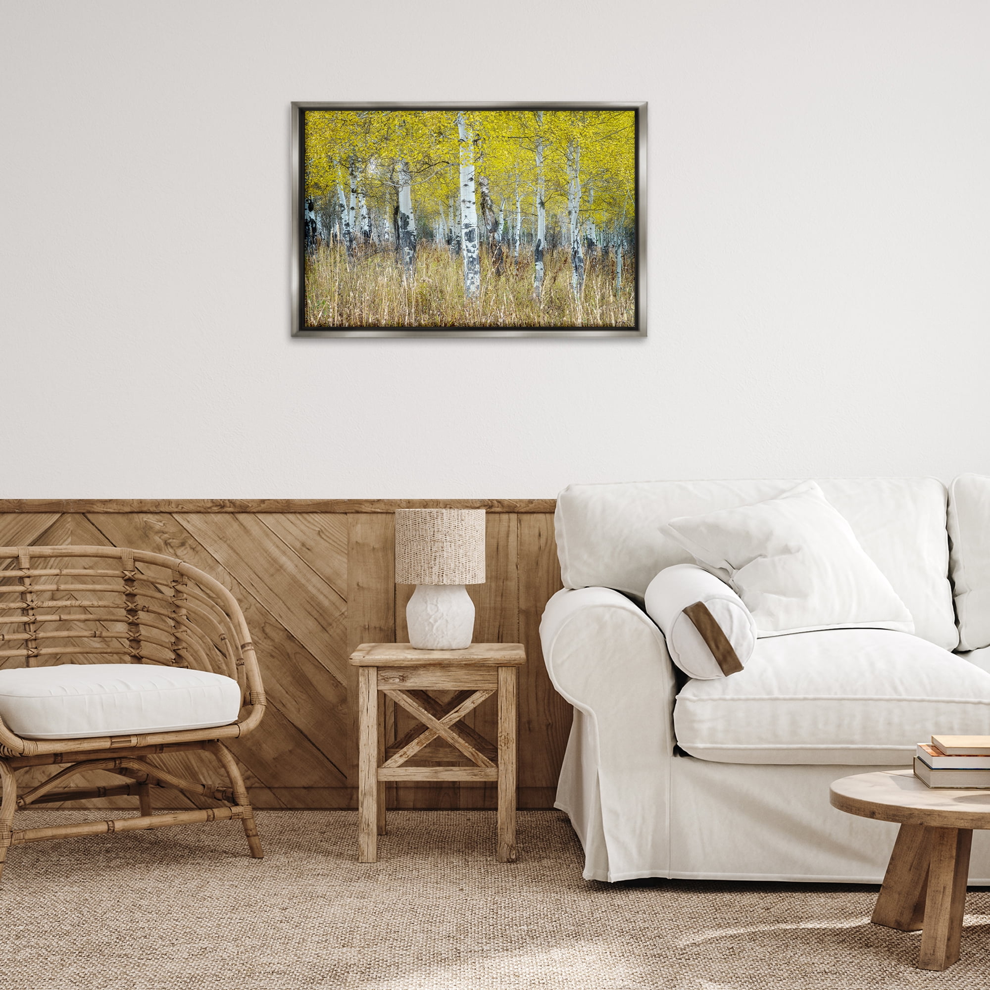 Stupell Industries Dense Birch Trees Landscape & Nature Photography Gray Floater Framed Canvas Art Print Wall Art, 31 x 21