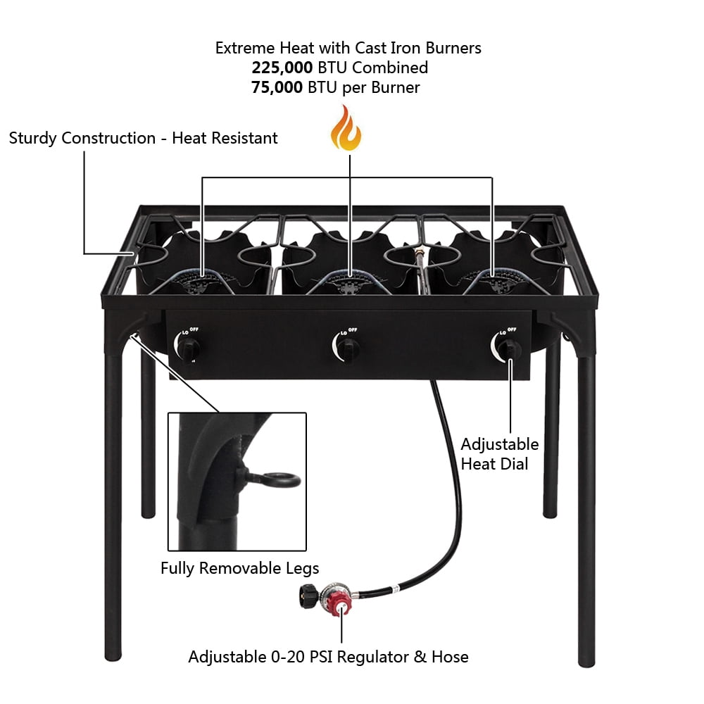 DFITO Camp Stove Burner Outdoor Stove Heavy Duty Propane Gas Cooker,Triple Burner