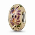 thumbnail image 1 of Solid 925 Sterling Silver Hand Paint Flower Floral Enchantment Fenton Glass Bead Small Charm Tiny Pendant, 1 of 3