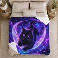 thumbnail image 5 of Cosmic Black Cat Leaping Through Crescent Moon Mystical, Festive Pet Portrait Pattern, Warm Flannel Blanket for Living Room and Bedroom, Cat Lovers Christmas Gift, Pet Lover Home Decor, 5 of 9