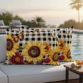 thumbnail image 4 of Sunflower Black Check Outdoor Waterproof Pillow Covers, Farmhouse Flowers Butterfly Decorative Rectangle Throw Pillowcase Sofa Cushion Sham for Patio/Couch/Chair, 20"x12" 2 Pack, 4 of 8