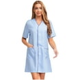 thumbnail image 1 of Jhaoyu Women's Lab Coat for Beauty V-neck Short Sleeve Uniform with Button Closure & Utility Pockets Light Blue M, 1 of 7