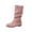 Red, variant on Women Mid Calf Boots Round Toe Double Buckle Straps Back Zipper Width Flat Casual Shoes for Autumn Wear